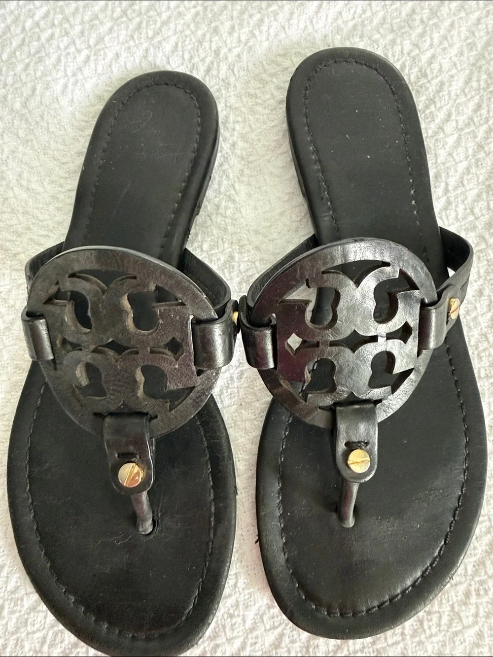 Tory Burch Black Leather Logo Thong Sandals